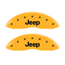 Load image into Gallery viewer, MGP 4 Caliper Covers Engraved Front &amp; Rear JEEP Yellow finish black ch