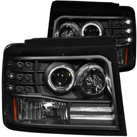 ANZO 1992-1996 Ford F-150 Projector Headlights w/ Halo Black w/ Side Markers and Parking Lights AJ-USA, Inc