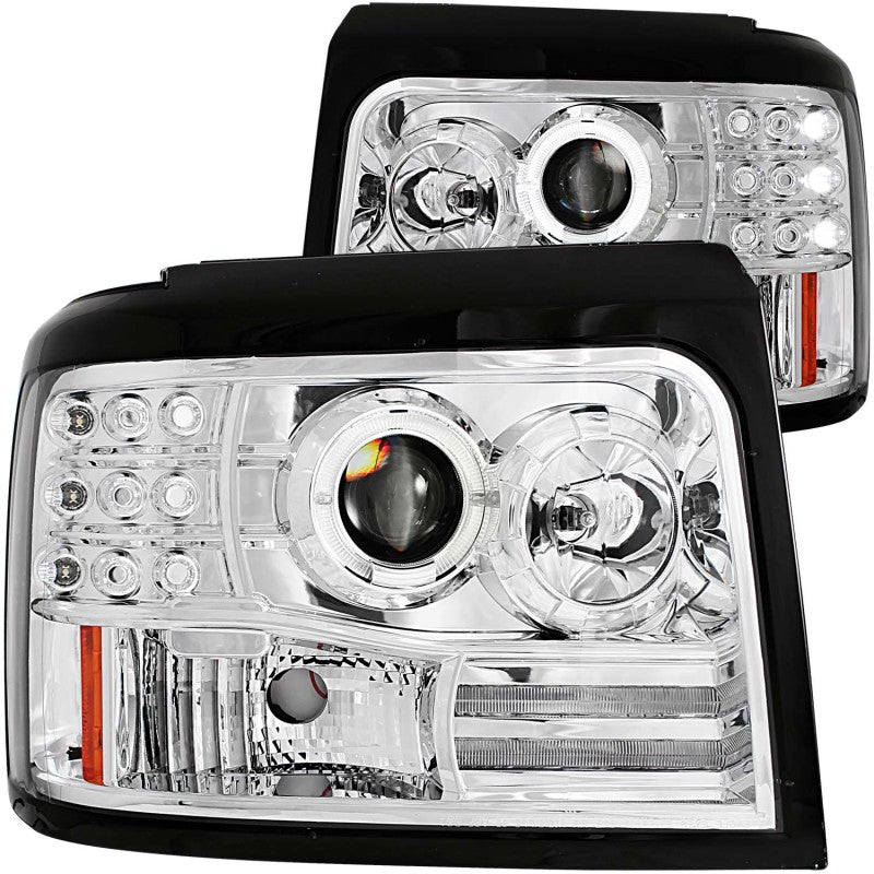 ANZO 1992-1996 Ford F-150 Projector Headlights w/ Halo Chrome w/ Side Markers and Parking Lights AJ-USA, Inc