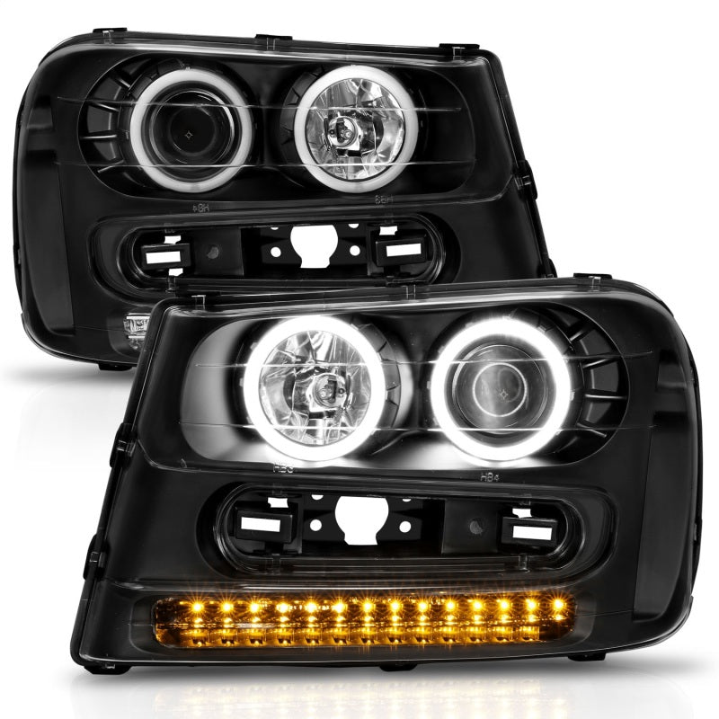 ANZO 2002-2009 Chevrolet Trailblazer Projector Headlights w/ Halo Black AJ-USA, Inc
