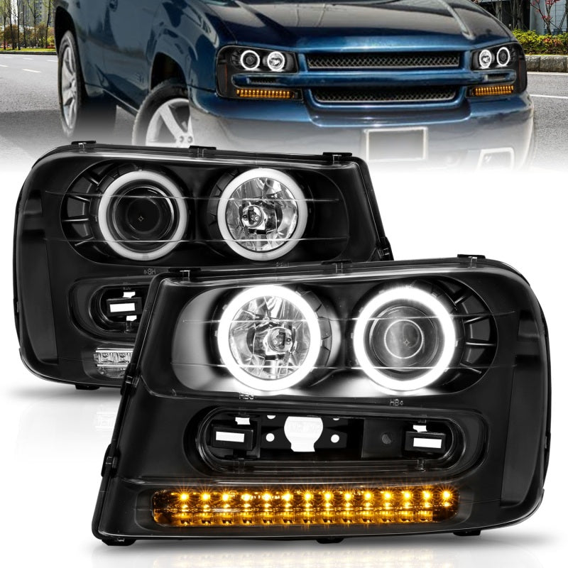 ANZO 2002-2009 Chevrolet Trailblazer Projector Headlights w/ Halo Black AJ-USA, Inc