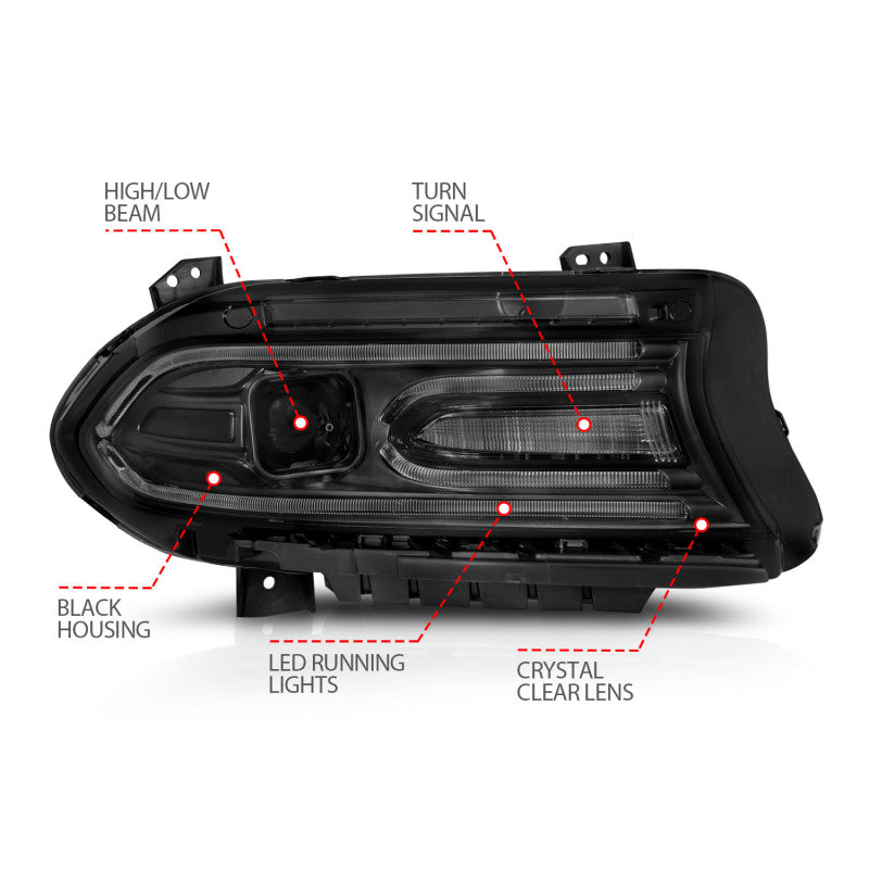 ANZO 2015-2018 Dodge Charger Projector Headlights Plank Style Black AJ-USA, Inc