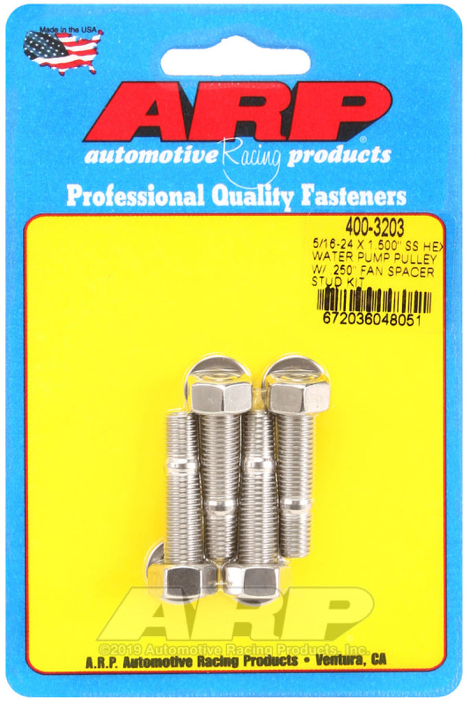 ARP 5/16-24 X 1.500 SS Hex Water Pump Pulley w/ .250in Fan Spacer Stud Kit AJ-USA, Inc