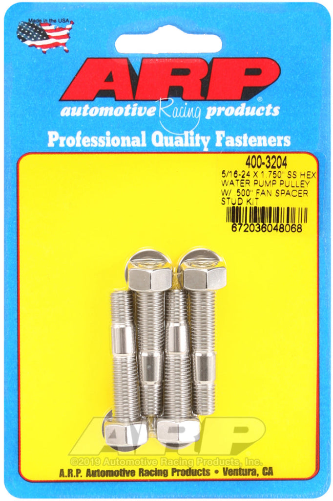 ARP 5/16-24 X 1.750 SS Hex Water Pump Pulley w/ .500in Fan Spacer Stud Kit AJ-USA, Inc