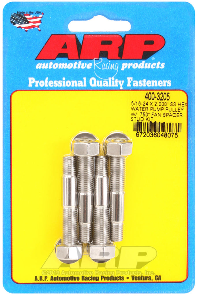 ARP 5/16-24 X 2.000 SS Hex Water Pump Pulley w/ .750in Fan Spacer Stud Kit AJ-USA, Inc