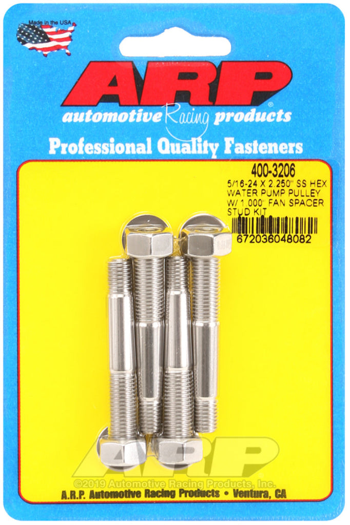 ARP 5/16-24 X 2.250 SS Hex Water Pump Pulley w/ 1.000in Fan Spacer Stud Kit AJ-USA, Inc