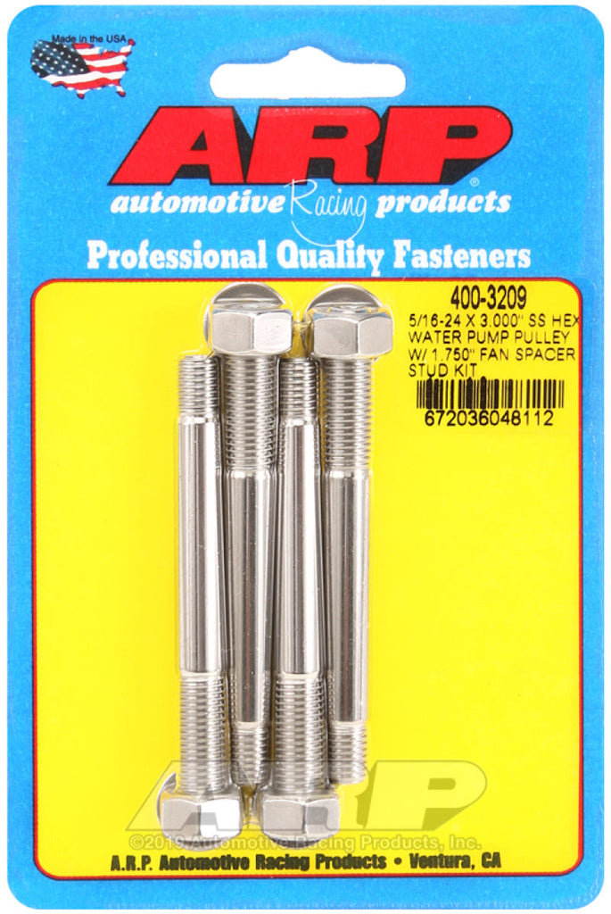 ARP 5/16-24 X 3.000 SS Hex Water Pump Pulley w/ 1.750in Fan Spacer Stud Kit AJ-USA, Inc