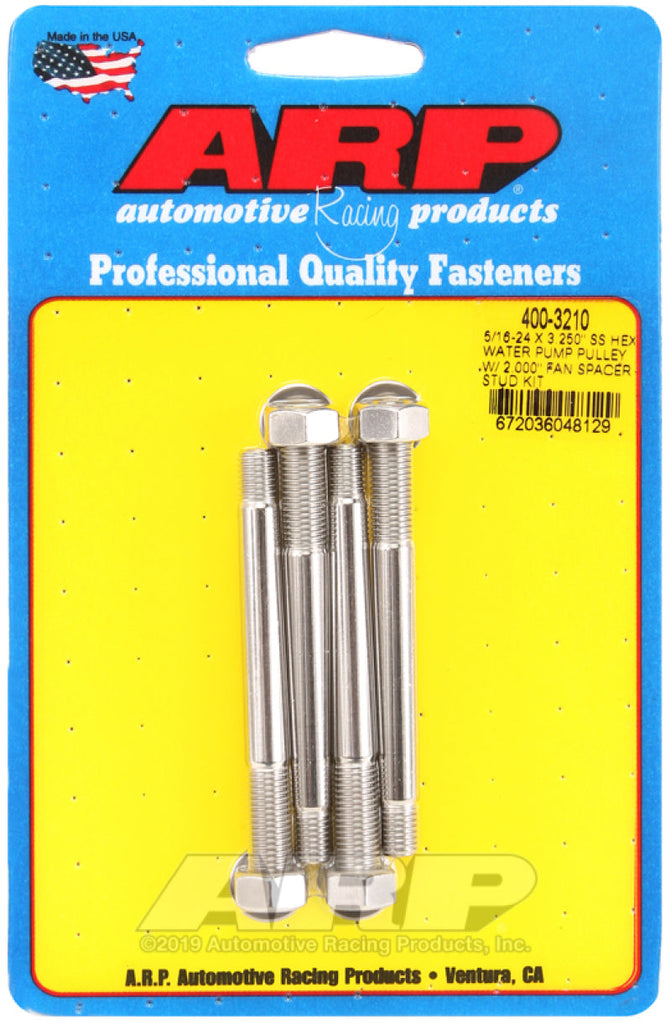 ARP 5/16-24 X 3.250 SS Hex Water Pump Pulley w/ 2.000in Fan Spacer Stud Kit AJ-USA, Inc