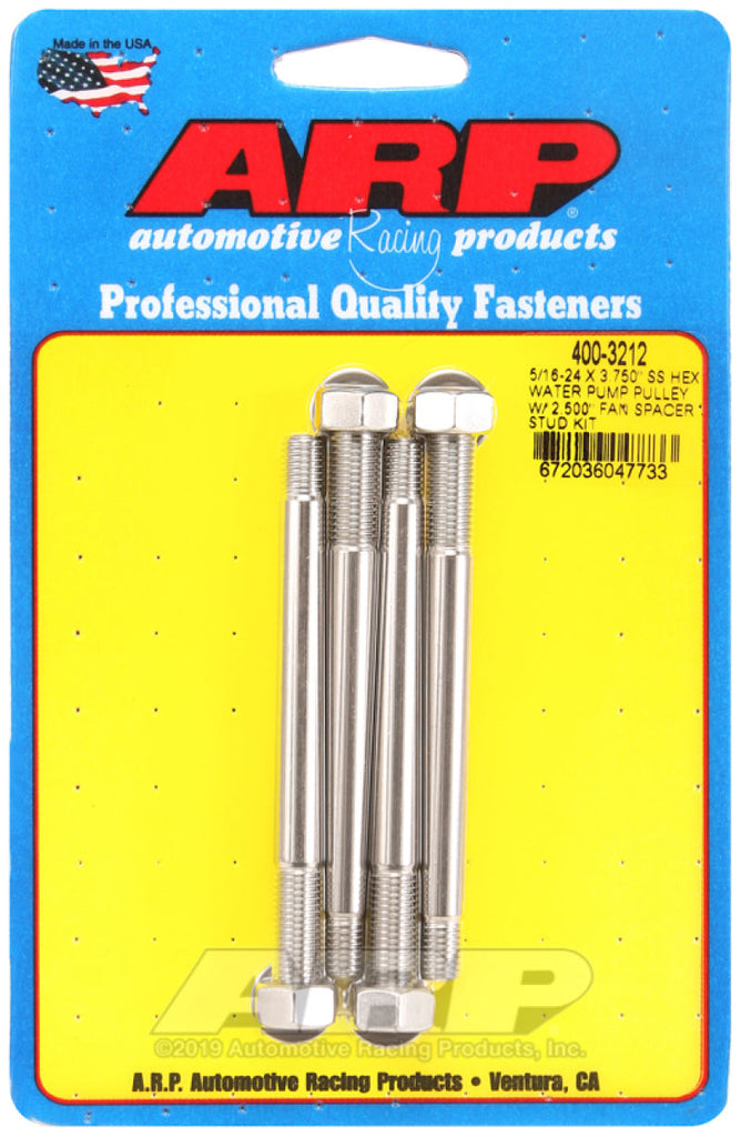 ARP 5/16-24 X 3.750 SS Hex Water Pump Pulley w/ 2.500in Fan Spacer Stud Kit AJ-USA, Inc