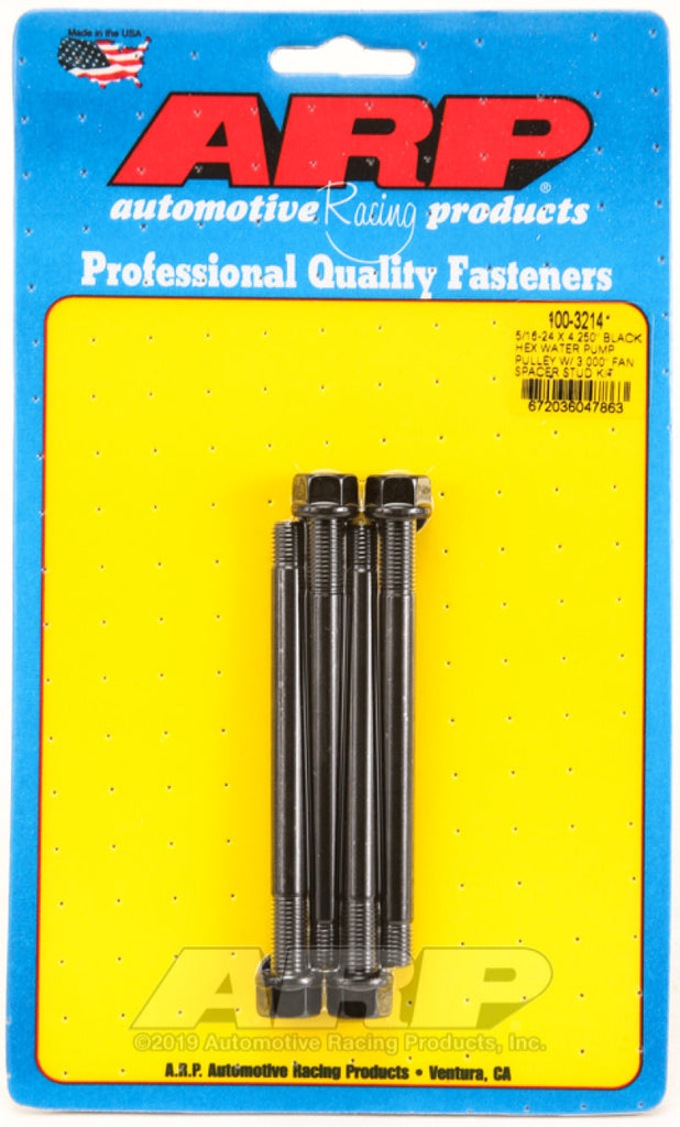 ARP 5/16-24 X 4.250 Black Hex Water Pump Pulley w/ 3.000in Fan Spacer Stud Kit AJ-USA, Inc