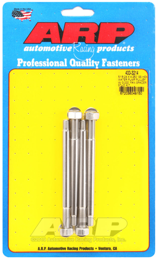 ARP 5/16-24 X 4.250 SS Hex Water Pump Pulley w/ 3.000in Fan Spacer Stud Kit AJ-USA, Inc