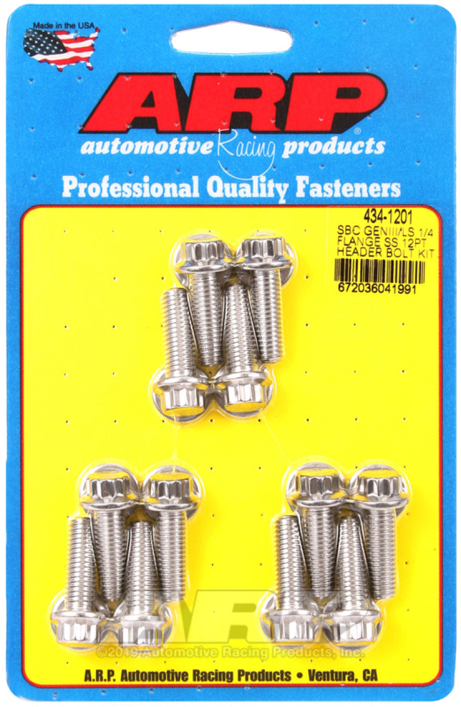 ARP Chevy SBC/GenIII LS 1/4in Flange SS 12pt Header Bolt Kit AJ-USA, Inc