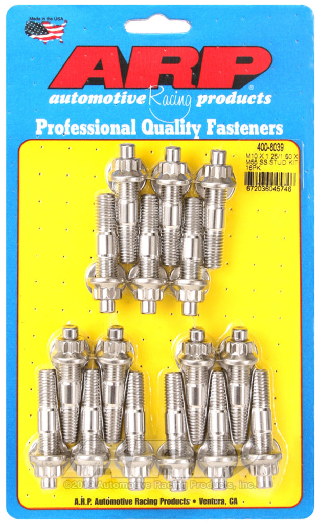 ARP M10 x 1.25/1.50 x 55mm Stainless Steel Broached Stud Kit - 16 Pieces AJ-USA, Inc