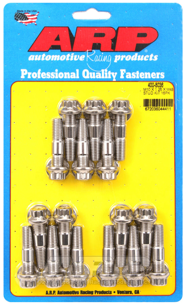 ARP M10 x 1.25 x 48 Stainless Steel 12pt Broached Stud Kit (16/pkg) AJ-USA, Inc