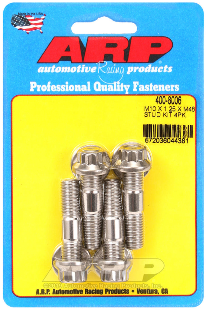 ARP M10 x 1.25 x 48mm Broached 4 Piece Stud Kit AJ-USA, Inc