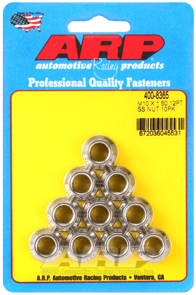 ARP M10 x 1.50 (M12 WR) SS 12pt Nut Kit (Set of 10) AJ-USA, Inc