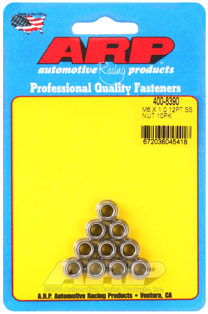 ARP M6 X 1.00 (M8 wr) Stainless Steel 12pt Nut Kit (Pack of 10) AJ-USA, Inc