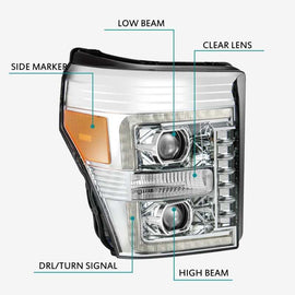 AlphaRex 11-16 Ford F-250 SD PRO-Series Projector Headlights Plank Style Design Chrome w/Seq Signal AJ-USA, Inc