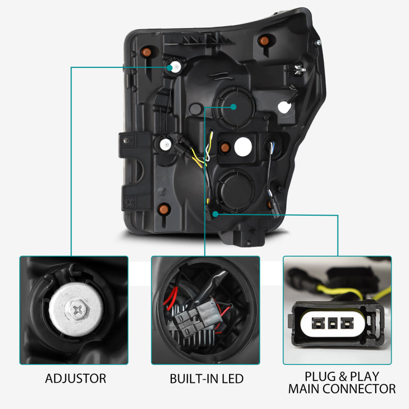 AlphaRex 11-16 Ford F-350 SD LUXX LED Proj Headlights Plank Style Black w/Activ Light/Seq Signal AJ-USA, Inc