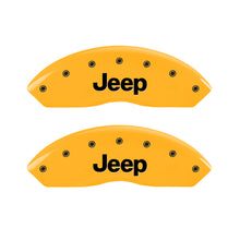 Load image into Gallery viewer, MGP 2 Caliper Covers Engraved Front Jeep Yellow Finish Black Characters 2006 Jeep Wrangler