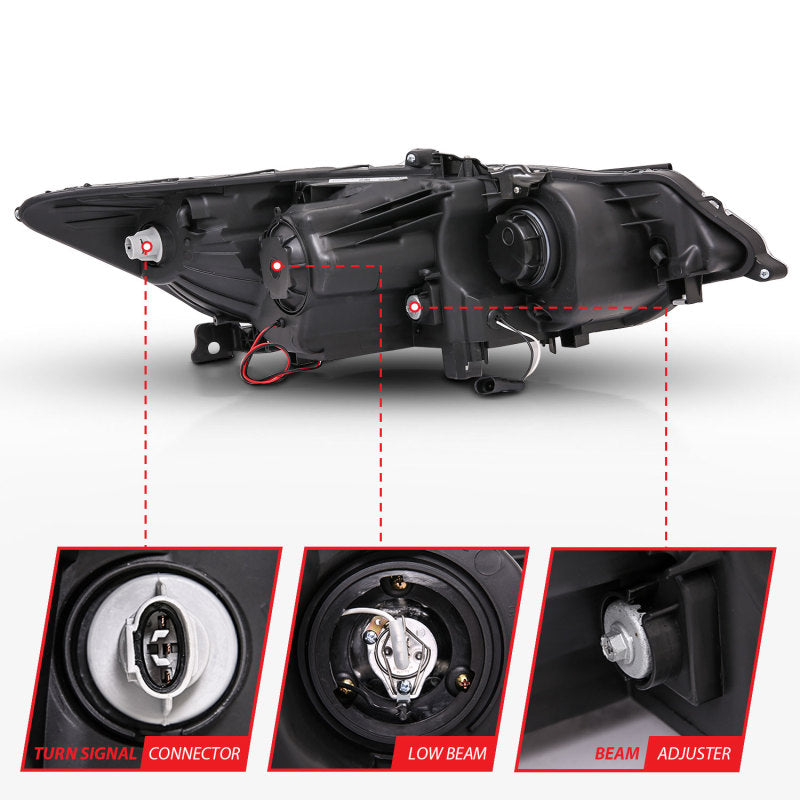 ANZO 2009-2012 Acura TSX Projector Headlights w/ Halo Black (CCFL) (HID Compatible)