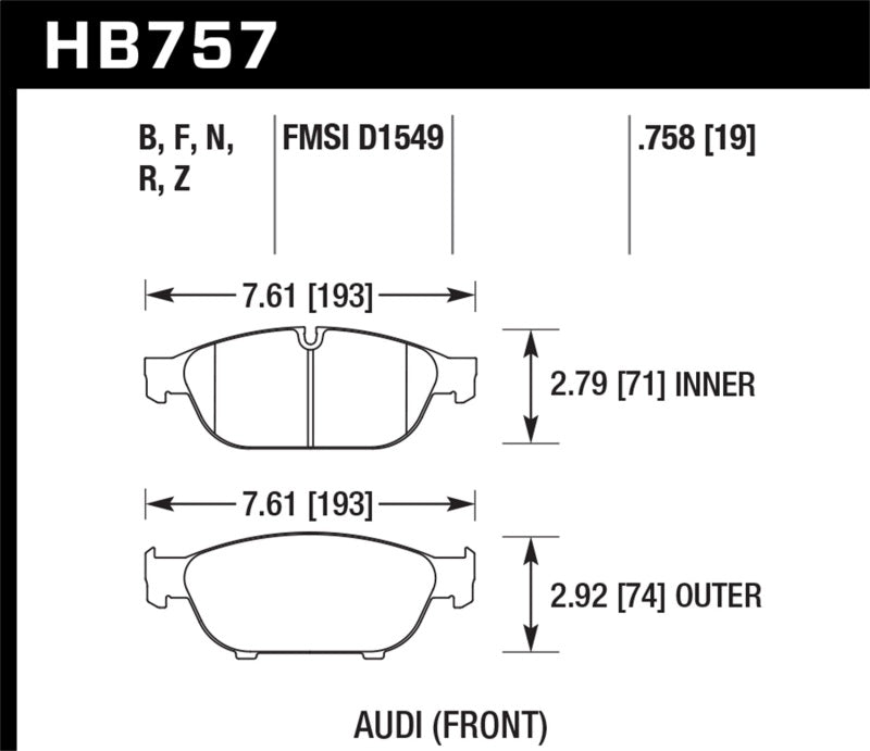 Hawk Audi 2013 A5 Quattro / 12-16 A6 Quattro/A7 Quattro/A8 Quattro HPS 5.0 Front Brake Pads