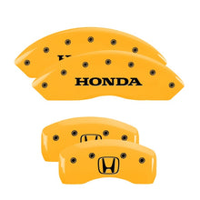 Load image into Gallery viewer, MGP 4 Caliper Covers Engraved Front Honda Rear H Logo Yellow Finish Black Char 2010 Honda Crosstour