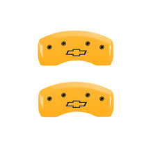 Load image into Gallery viewer, MGP 4 Caliper Covers Engraved Front &amp; Rear Bowtie Yellow Finish Black Char 2000 Chevrolet Impala