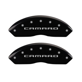 MGP 4 Caliper Covers Engraved Front Gen 5/Camaro Engraved Rear Gen 5/RS Black finish silver ch