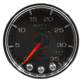 Autometer Spek-Pro Gauge Boost 2 1/16in 35psi Stepper Motor W/Peak & Warn Black/Chrome