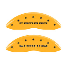 Load image into Gallery viewer, MGP 4 Caliper Covers Engraved Front Gen 5/Camaro Engraved Rear Gen 5/RS Yellow finish black ch