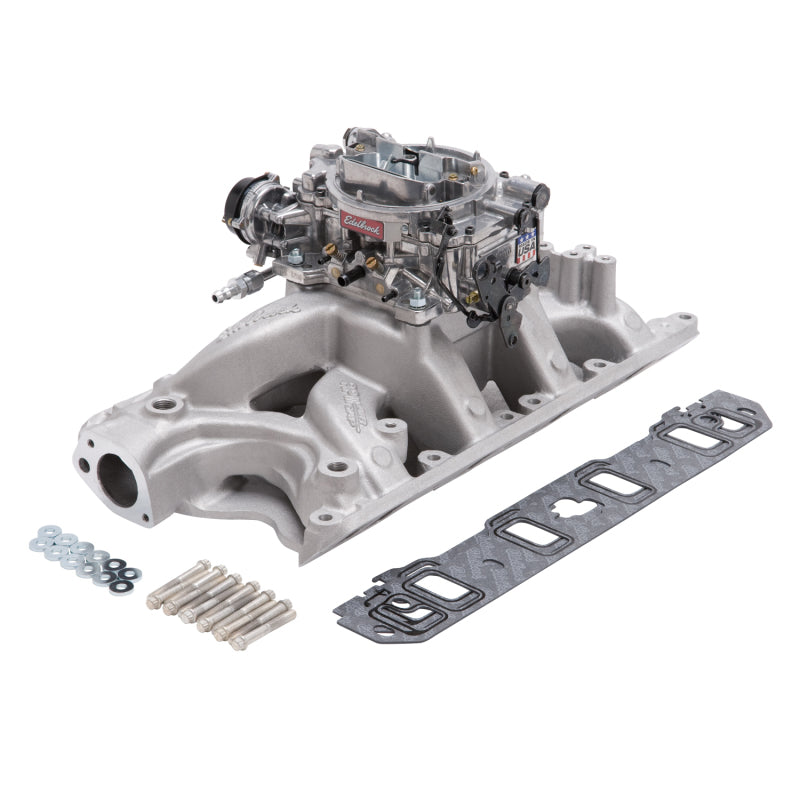 Edelbrock Manifold And Carb Kit Performer RPM Air-Gap Small Block Ford 351W Natural Finish