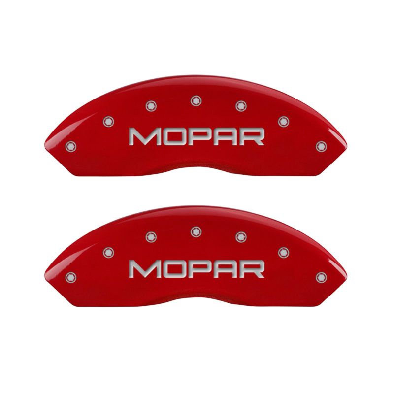 MGP Set of 4 Caliper Covers, Engraved Front and Rear: Red Powder Coat Finish, Silver Characters.