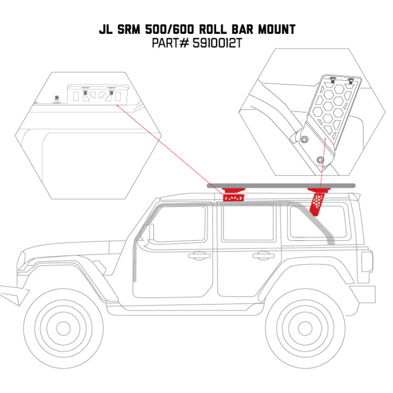Go Rhino 19-22 Jeep Wrangler JLU SRM Roll Bar Mount Kit - Tex. Blk