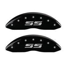 Load image into Gallery viewer, MGP 2 Caliper Covers Eng Front Silverado SS Black Finish Sil Char 2008 Chevy Silverado 1500