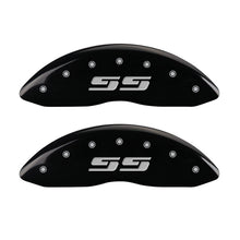Load image into Gallery viewer, MGP 2 Caliper Covers Eng Front Silverado SS Blk Finish Sil Char 2008 Chevy Silverado 1500