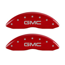 Load image into Gallery viewer, MGP 2 Caliper Covers Engraved Front GMC Red Finish Silver Characters 2008 GMC Canyon