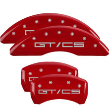 Load image into Gallery viewer, MGP 4 Caliper Covers Engraved 15-21 Ford Mustang GT/CS Front &amp; Rear MGP Red finish silver ch