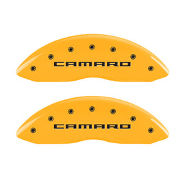 MGP 4 Caliper Covers Engraved Front Gen 5/Camaro Engraved Rear Gen 5/Z28 Yellow finish black ch