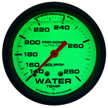 Load image into Gallery viewer, AutoMeter Gauge Wtemp 2-5/8in. 140-280 Deg. F Liq Filled Mech 4ft. Glow In Dark Ultra-Nite