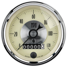 Load image into Gallery viewer, AutoMeter Gauge Speedo 3-3/8in. 120MPH Elec. Program W/Wheel Odo Prestige Antique. Ivory