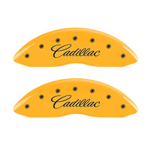 Load image into Gallery viewer, MGP 4 Caliper Covers Engraved Front Cadillac Rear SRX Yellow Finish Black Char 2010 Cadillac SRX