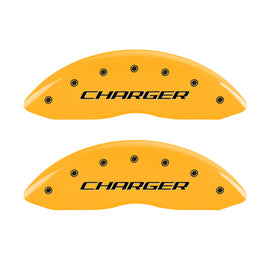 MGP 4 Caliper Covers Engraved Front & Rear Block/Charger Yellow finish black ch