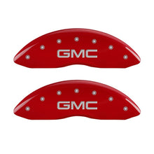Load image into Gallery viewer, MGP 2 Caliper Covers Engraved Front GMC Red Finish Silver Characters 2008 GMC Canyon
