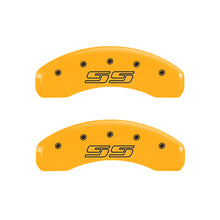 Load image into Gallery viewer, MGP 4 Caliper Covers Engraved F &amp; R Avalanche SS Yellow Finish Blk Char 2008 Chevy Express 2500