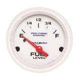 Autometer Marine White Gauge 2-1/16in Electric Fuel Level Gauge