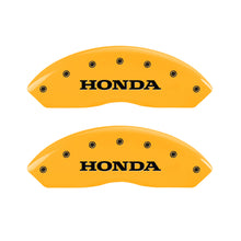 Load image into Gallery viewer, MGP 4 Caliper Covers Engraved Front &amp; Rear Honda Yellow Finish Black Char 2004 Honda Pilot