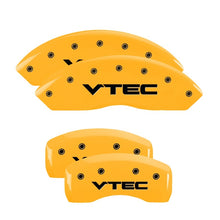 Load image into Gallery viewer, MGP 4 Caliper Covers Engraved Front &amp; Rear Vtech Yellow Finish Black Char 2007 Honda Accord