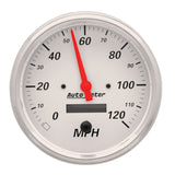 AutoMeter Gauge Speedometer 5in. 120MPH Elec. Prog. W/ Lcd Odo Arctic White