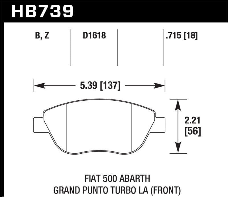 Hawk 2013 Fiat 500 Abarth Front HPS 5.0 Street Brake Pads